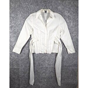 Ann Taylor Women's Blouse Button Front Belted Long Sleeve  White Size 14 Office